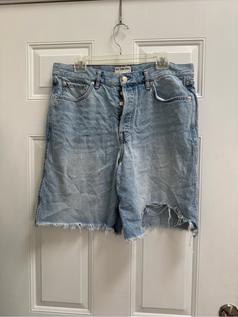We The Free Washed Light Blue High-Rise Denim Cutoff Shorts